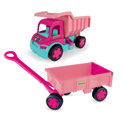 Gigant wywrotka różowa z różową przyczepą zestaw