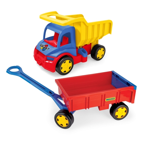 Gigant wywrotka  z czerwoną przyczepą zestaw