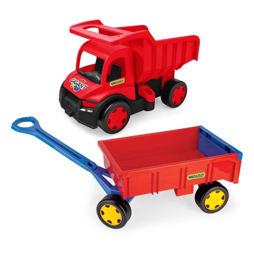 Gigant wywrotka czerwona z czerwoną przyczepą zestaw